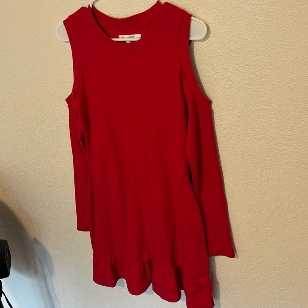 Avec les filles Red cold shoulder red dress